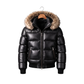 Clothing Hub Men's Black Leather Puffer Jacket Fur Hood Winter Bomber Coat