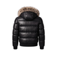 Clothing Hub Men's Black Leather Puffer Jacket Fur Hood Winter Bomber Coat