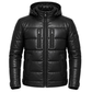 Clothing Hub Men's Black Leather Puffer Jacket Hooded Winter Coat