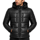 Clothing Hub Men's Black Leather Puffer Jacket Hooded Winter Coat