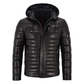 Clothing Hub Men's Black Leather Puffer Hooded Quilted Coat Jacket