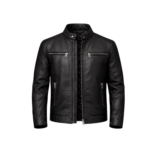 Clothing Hub Men's Black Leather Biker Jacket