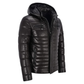 Clothing Hub Men's Black Leather Puffer Hooded Quilted Coat Jacket