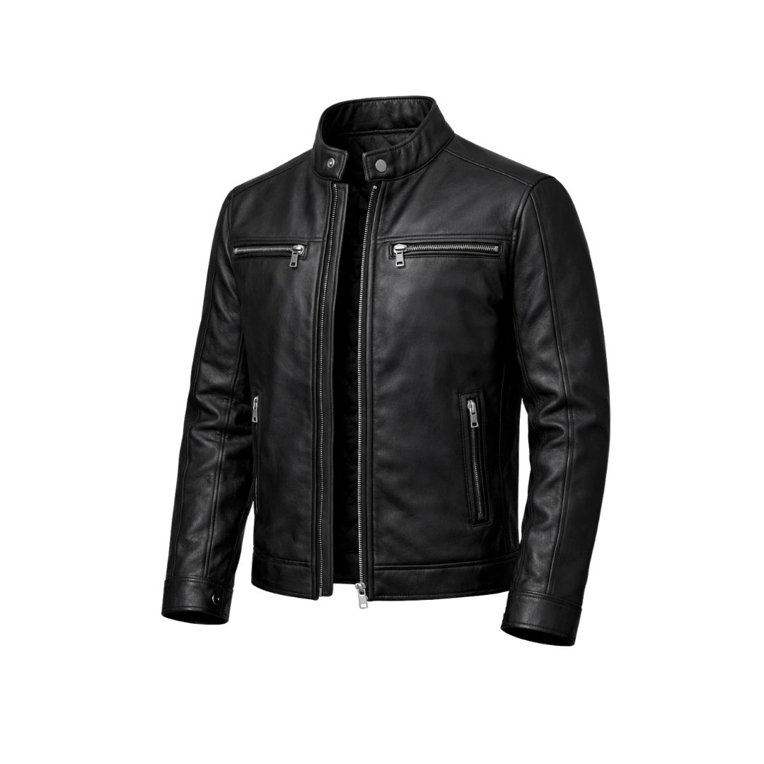 Clothing Hub Men's Black Leather Biker Jacket