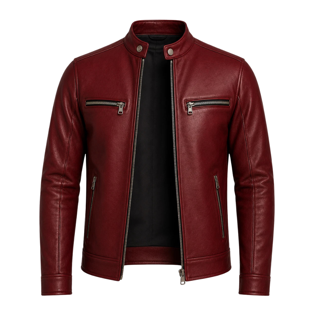 Clothing Hub Men's Slim Fit Leather Moto Jacket, Cafe Racer Style