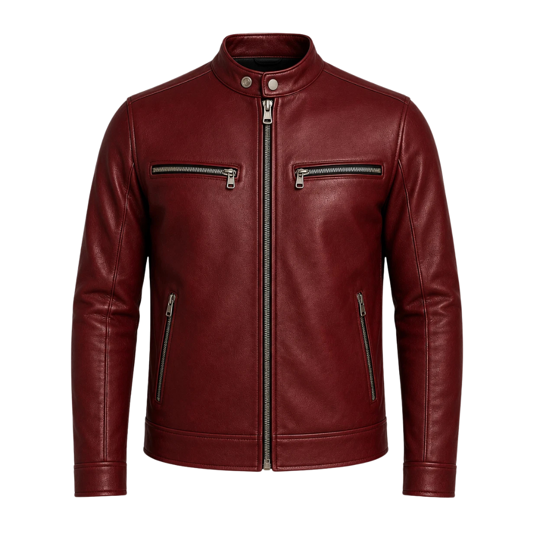 Clothing Hub Men's Slim Fit Leather Moto Jacket, Cafe Racer Style