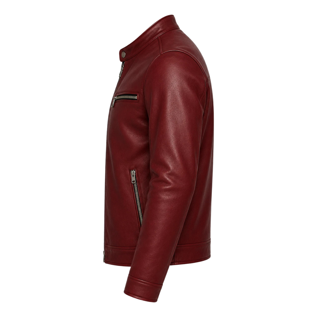 Clothing Hub Men's Slim Fit Leather Moto Jacket, Cafe Racer Style