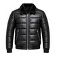 Clothing Hub Men's Black Leather Puffer Jacket Faux Fur Collar Winter Zip Bomber Coat